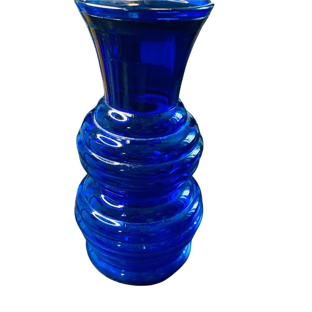 ANTIQUE 1930'S COBALT BLUE RIPPLE DOUBLE BUBBLE VASE - Picture 2 of 7
